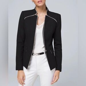 NWOT WHBM Piped Contrast Blazer in Black White Trim Size 0